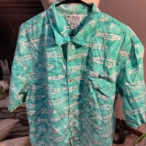 Columbia Men's Teal Fish Pattern Shirt